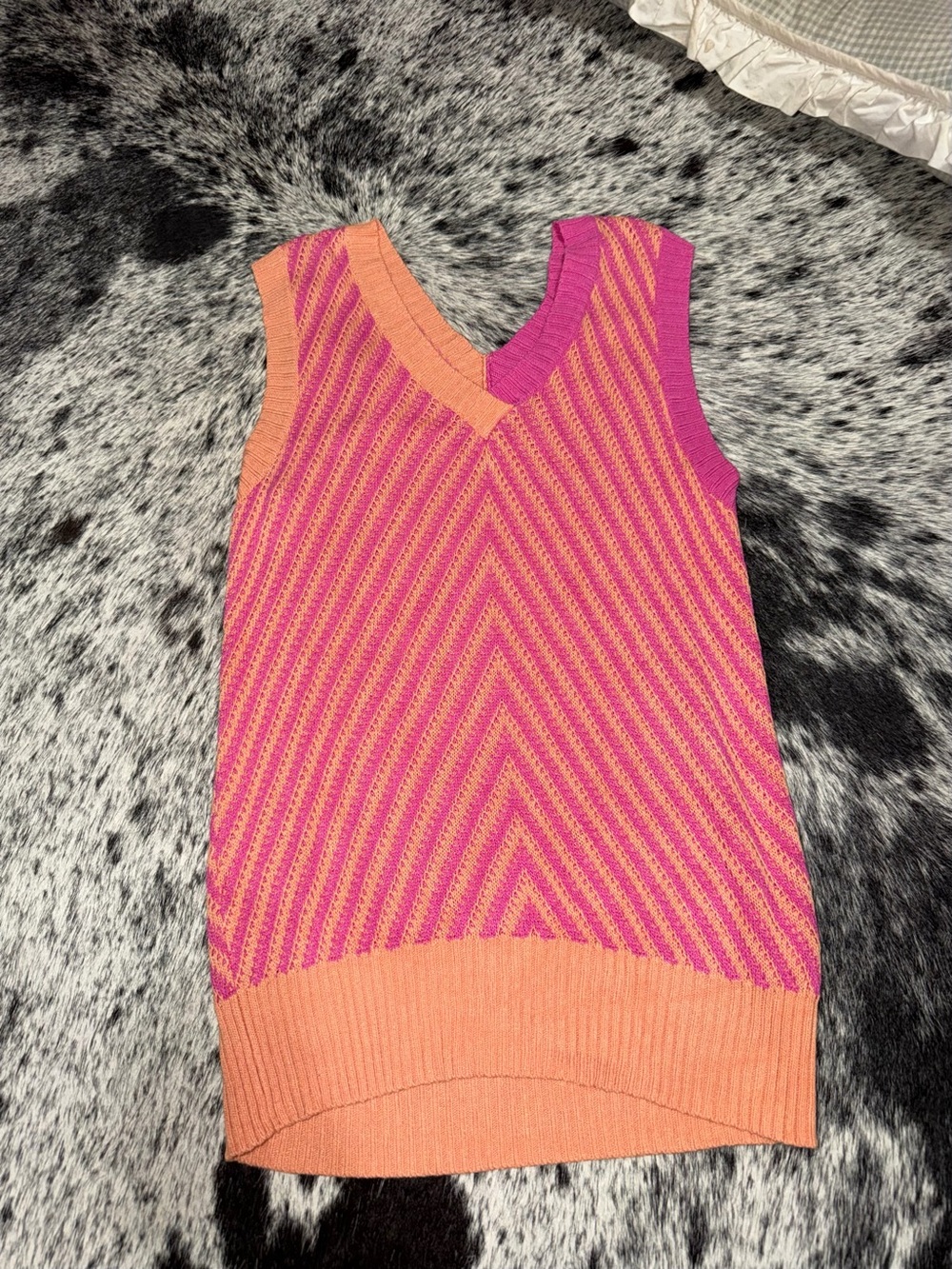 Pink and Orange Knit V-Neck One-Piece size medium